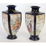 A PAIR OF JAPANESE LATE MEIJI PERIOD KIOTO FAYENCE SQUARE OVOID VASES, with waisted necks, enamelled