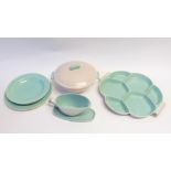 THIRTY PIECE POOLE POTTERY 'TWINTONE' DINNER SERVICE FOR SIX PERSONS, pink and turquoise, comprising