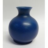 PILKINGTON'S ROYAL LANCASTRIAN KINGFISHER BLUE GLAZED POTTERY VASE, of footed orbicular form with