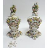 PAIR OF EARLY 20th CENTURY SITZENDORF, GERMAN FLORAL ENCRUSTED PORCELAIN PEDESTAL VASES AND