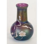 LOETZ STYLE ART NOUVEAU PURPLE IRIDESCENT GLASS VASE, of baluster form with tapering neck and flared