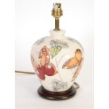MODERN MOORCROFT TUBE LINED POTTERY TABLE LAMP BASE of ovoid form, painted in colours with