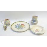 FIVE PIECES OF POOLE POTTERY floral painted in colours, comprising circular ASHTRAY, 6 1/2" (16.5cm)