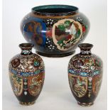 JAPANESE LATE MEIJI PERIOD CLOISONNE JARDINIERE,  of typical form, decorated in colours with