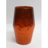 MONART ART GLASS VASE of slightly swollen cylindrical form, the speckled orange and gilt collar,