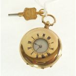 STAMPED 14CT GOLD CASED DEMI-HUNTER FOB WATCH, key wind movement, white roman dial, the case with