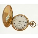 ROLLED GOLD CASED OPEN FACED POCKET WATCH, keyless movement, with white porcelain roman dial, with