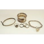 SILVER CURB PATTERN LINK BRACELET, WITH PADLOCK CLASP, London 1966, A SILVER FOLIATE ENGRAVED THIN