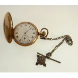 CYMA, ROLLED GOLD CASED HUNTER POCKET WATCH, keyless movement, white porcelain roman dial, with
