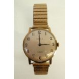 GENT'S LIMIT SWISS 9ct GOLD WRIST WATCH WITH 17 JEWEL MOVEMENT, circular silvered Arabic dial,