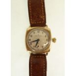 GENT'S CIRCA 1930s ROLEX OYSTER 9CT GOLD WRIST WATCH, cushion shaped case, circular silvered