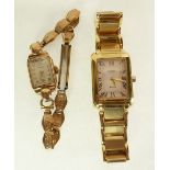 LADY'S 9CT GOLD CASED ROTARY WRIST WATCH, mechanical movement, silvered oblong Arabic dial, London
