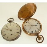 VICTORIAN SILVER CASED OPEN FACED POCKET WATCH, key wind movement, white roman dial with