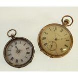 ELGIN, ROLLED GOLD CASED OPENFACED POCKET WATCH, keyless movement, white porcelain roman dial,