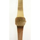 LADY'S 9CT ROLLED GOLD ETERNA QUARTZ WRIST WATCH, gilt hexagonal dial with batons, on integral