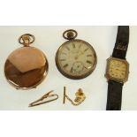 TEMPUS, ROLLED GOLD HUNTER POCKET WATCH, 17 jewel movement, white roman dial with subsidiary