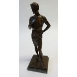 FERDINAND LUGERTH, EARLY TWENTIETH CENTURY DARK BROWN PATINATED BRONZE FIGURE, of a semi naked