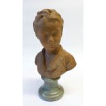 HOUDON, PARIS, NINETEENTH CENTURY TERRACOTTA BUST OF A YOUNG BOY, signed verso, on marble socle, 17"