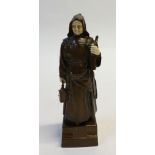 E. MEIER, EARLY TWENTIETH CENTURY DARK BROWN PATINATED BRONZE AND IVORY FIGURE OF A MONK IN HABIT,