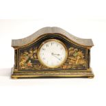 EARLY 20TH CENTURY 'CHINOISERIE' MANTLE CLOCK, the 3 1/2" arabic dial powered by a drum shaped