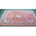 HAMADAN PERSIAN RUG. With white and midnight blue centre lozenge shaped medallion and spandrels on a