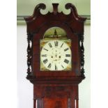 EARLY VICTORIAN FLAME CUT MAHOGANY LONGCASE CLOCK, faintly signed J. Naylow, Leeds, the 14"