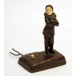 ART DECO DESIGN BRONZE AND IVORY SMALL BEDSIDE LIGHT SWITCH, in the form of a standing child in