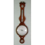 J. SOMALVICO, LONDON, MID NINETEENTH CENTURY FIGURED MAHOGANY AND LINE INLAID WHEEL BAROMETER, the