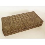 TWENTIETH CENTURY CAIRO WORK GAMES BOX with traditional intricate mosaic inlay of mixed woods and