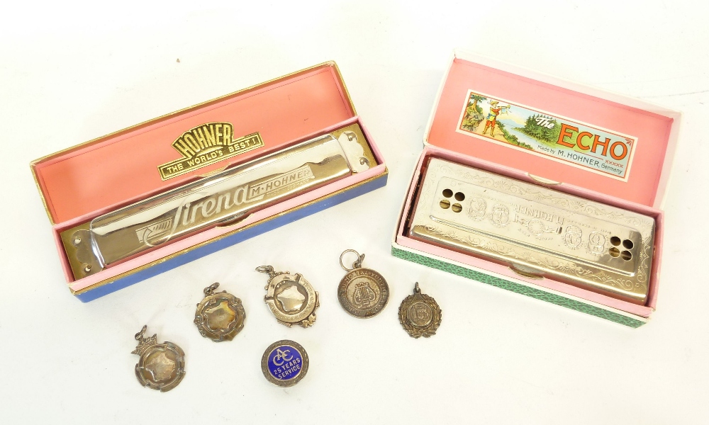 THREE SILVER PENDANT MEDALLIONS RELATING TO "SERVICE TO BRASS BANDS" TWO OTHERS SIMILAR and a SILVER