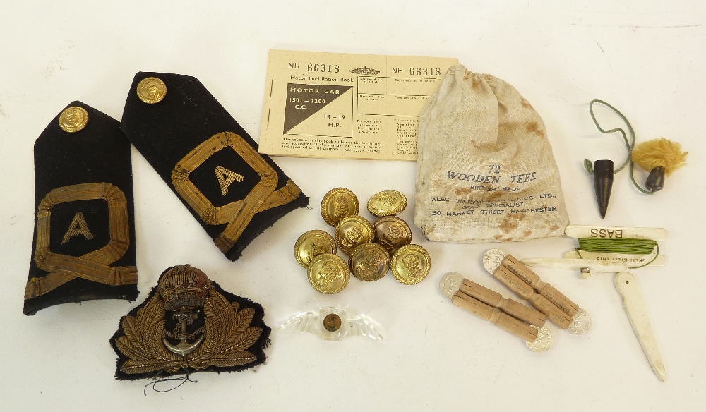 NAVY BLUE FABRIC AND RUBBER WORLD WAR II NAVAL LIFE BELT with inflation tube, BULLION AND FABRIC CAP - Image 2 of 2