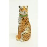 HALCYON DAYS PORCELAIN SEATED TIGER TALL SCENT BOTTLE the detachable head with marked 9ct gold