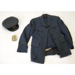 ROYAL AIR FORCE OFFICERS UNIFORM VIZ PEAK CAP with bullion badge, JACKET with three stripes to arm