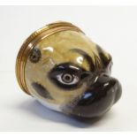 18TH CENTURY BIRMINGHAM ENAMEL PUGS HEAD BONBONIERE moulded and naturalistically painted, the gilt