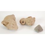 THREE PIECES OF LA TOLITA COLOMBIA POTTERY FIGURAL FRAGMENTS, 3 1/2" (9cm) long and smaller