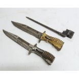 BRITISH SPIKE BAYONET No 4 9 3/4" (24.8cm) long and a POST WAR CAST METAL BAYONET KNIFE with