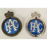 HEAVY PLATED CAST METAL R.A.C. BADGE, with white and blue enamelled centre and two locating screw