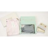 FORTNUM AND MASON, LONDON BOX CONTAINING PROBABLY CASHMERE LADIES SILVER GREY SCARF, with tassel and