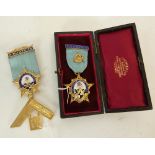 MASONIC SILVER GILT AND ENAMEL FOUNDERS MEDALLION, the five point star (as above) in Spencer and