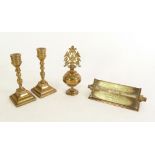 INDIAN BRASS SURMA/KOHL with pierced brass plant form screw top, 4 1/2" (11.5cm) high, PAIR OF SMALL