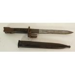 CIRCA 1930s KNIFE BAYONET having diamond section double edge blade, 7 3/4" (19.7cm) long, the hilt