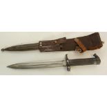 SWEDISH KNIFE BAYONET with single edge, 8 1/4" (21cm) blade, having tubular steel grip with engine