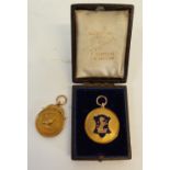 TWO 9CT GOLD PIGEON RACING MEDALLIONS, 'Clough Bros', presented 1929 and 1930, Birmingham 1921/1929,