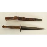 BRITISH FIELD SERVICE FIGHTING KNIFE, with pointed diamond section blued blade, 7" (7.8cm) long,