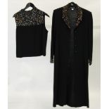 MARIE GRAY ST. JOHN BLACK WOOL/RAYON FULL LENGTH EVENING COAT with sequinned revered collar and