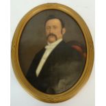 EDWARDIAN PORTRAIT ON CANVAS of a seated gentleman  14 1/2" x 11 1/2" (36.9cm x 29.2cm)  giltwood