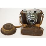 A 1930s TAKAHASHI KOGAKU (JAPAN) GELTO DIII CHROM FINISH ROLL FILM CAMERA, in leather case