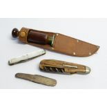 JOHN WATTS SHEFFIELD silver handle clasp knife with two steel blades, hallmarked Sheffield 1905,