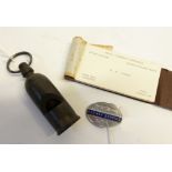 LANCASHIRE AND NORTH WESTERN RAILWAYS LATE 19TH CENTURY TURNED AND CARVED EBONY WHISTLE with pea and