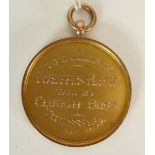 9CT GOLD PIGEON RACING MEDALLION 'Clough Bros, Nantes Race 1926', Birmingham 1925, 10.8g